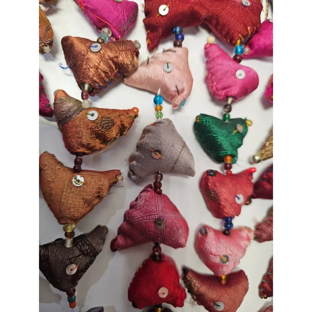 Vintage Handmade‎ Fabric 30 Bird Garland Colorful Beaded String Rustic Farmhouse